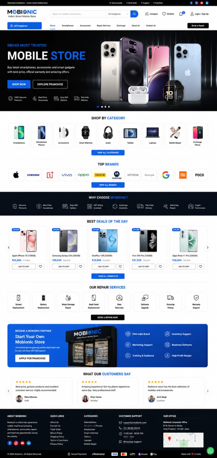 Premium mobile store homepage reference with smartphones and accessories